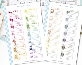 On The Menu Meal Planning Label Stickers. Choose Bright Rainbow or Neutral colors. 14 MATTE Planner Stickers!