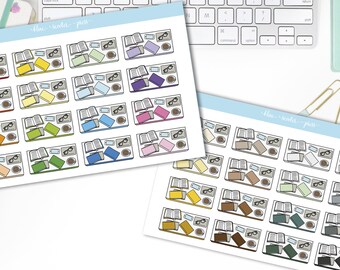 Notebooks and Coffee Flat Lay Planner Stickers. Choose Rainbow or Neutral Colors. 16 Planner Stickers