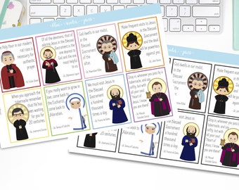 Saint Quotes on Adoration Planner Stickers. Choose Rainbow or Black. 8 MATTE Planner Stickers.