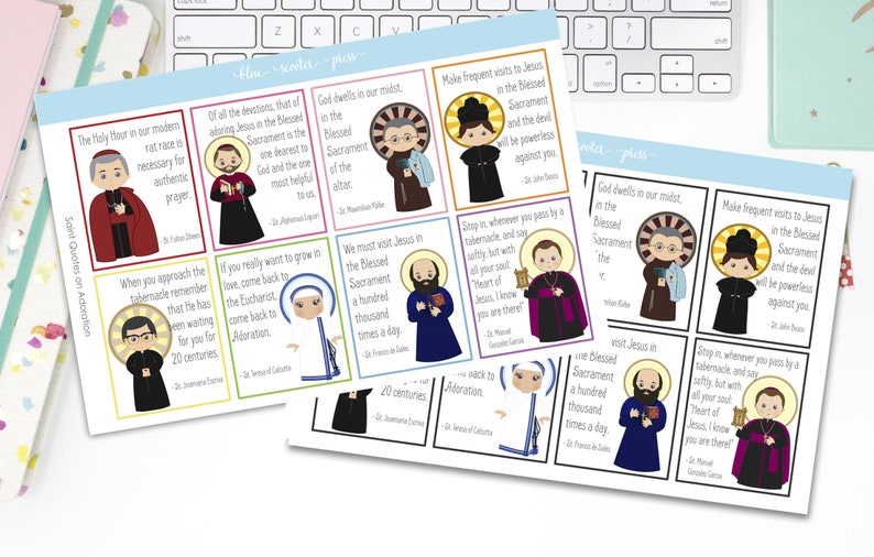 Saint Quotes on Adoration Planner Stickers. Choose Rainbow or Black. 8 MATTE Planner Stickers. image 1