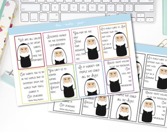 Mother Angelica Quotes Inspiration Stickers. Rainbow or Black Boxes. 8 MATTE Planner Stickers.