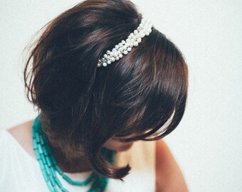 crochet pearl headband/pearl tiara/freshwater pearl tiara