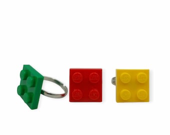 Square Brick Rings (Set of 3), Unisex Rings, made from Building Bricks, Gamer Girl Gift, Unique and Funky Rings, Playful Jewelry, Geek Gifts