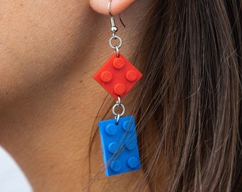 Brick drop earrings, Funny Jewellry, Geeky Girls Gift, Unique Building Brick Earrings for Geek Fashion & Girlfriends