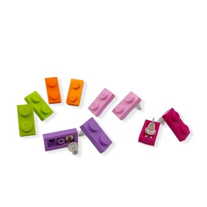 Building Brick Earrings: Colorful Plastic Block Studs, Geek Gift (Set of 5)