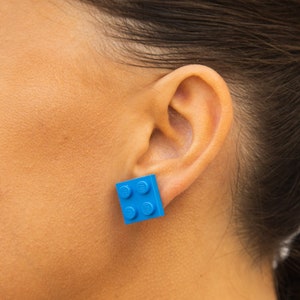 Square geeky brick earrings, with building bricks, Brick earrings, Fun and chic, Earrings for teacher, Playful jewelry, Unique earrings