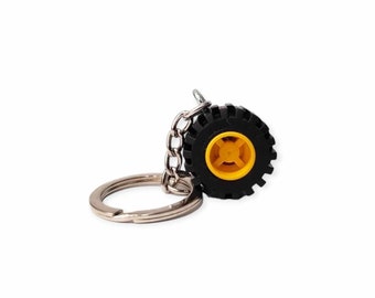 Wheel Keychain, Driving Enthusiast Gift, Construction Bricks, Geek Chic Gift for Men, Cool Keyrings, Car Lover Gift, For Car Fanatics