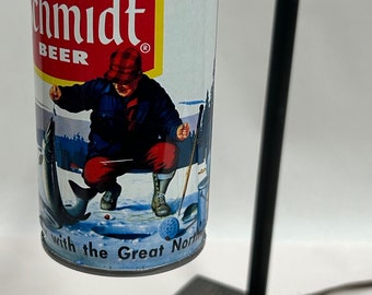 Repurposed Custom Made Vtg Ice Fishing Outdoorsman Sportsman Schmidt Beer Can Bar Man Cave Desk Lamp Light