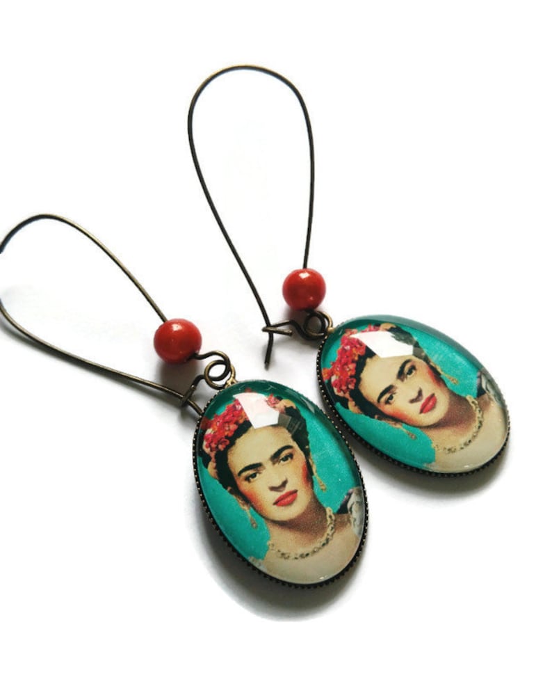 Boucles D'oreilles Pendantes Frida Kahlo, Bronze, Acier Inoxydable - Neuves Avec étiquettes