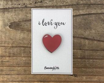 Heart Enamel Pin on "I Love You" Gift Message Card