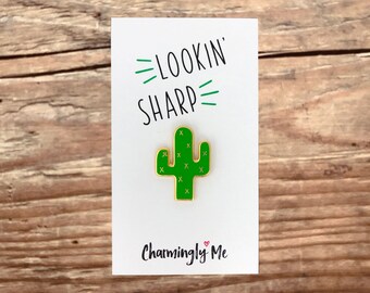 Cactus Enamel Pin on "Lookin Sharp" Gift Message Card