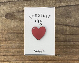 Heart Enamel Pin on "You Stole My Heart" Gift Message Card