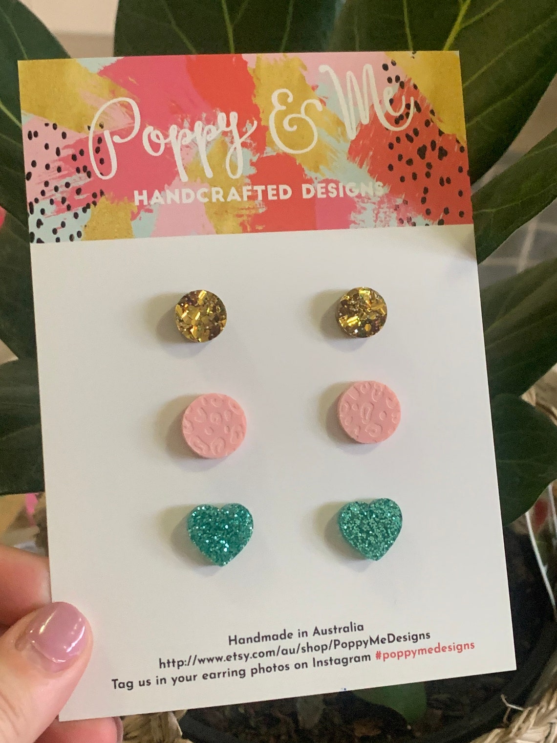 Stud Earring Packs Earrings Heart Stud Earrings Glitter Etsy