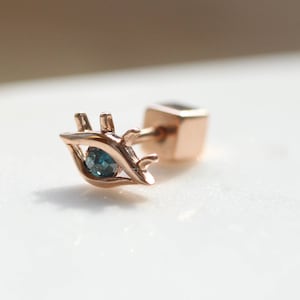 14k delicate evil eye screw back earring,14k delicate golden earrings,Solid gold 14k,Evil eye piercing,Evil eye earring.18 gauge