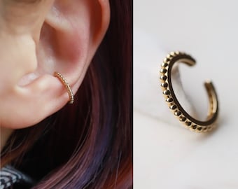 14k Solid Dots Gold Ear Cuff,Simple gold ear cuff no piercing,Single earring,Minimalist jewelry,Hypoallergenic Earrings