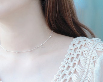 925 Sterling Silver Ball Chain Choker Necklace,Silver Choker Necklace,Delicate Choker,Dainty Silver Necklace