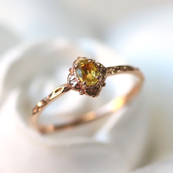 Delicate solid 14k gold natural Yellow sapphire ring,14k Thin Goldring,Solitaire Ring,Wedding Jewelry,Wedding Band