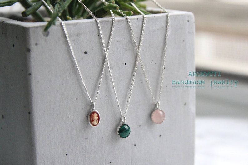 Super tiny authentic shell cameo necklace,Simple Gemstone Necklaces,Handmade Silver Jewelry,Cameo Necklace From Korea,Silver cameo pendant image 5