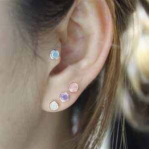 Round CZ Earrings,Delicate Rose Gold Earrings,Lovely Gold Stud,Solid 14k Gold Earrings,For Her,for Mom,Gift Ideas,Christmas gift,From Korea