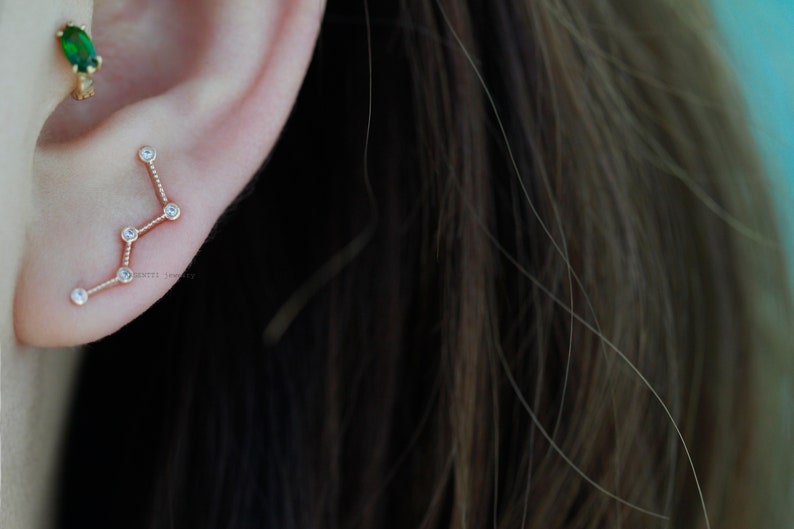 14k Solid Gold Zigzag Ear Cuff,Threader earring,Single earring,Minimalist jewelry,Hypoallergenic Earrings,Long earring image 9