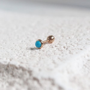 14K Gold Türkis Ohrringe,Screw Back Ohrringe,18g intern Gewinde Labret Piercing,Dezember Birthstone Ohrringe,Tiny Gold Piercing