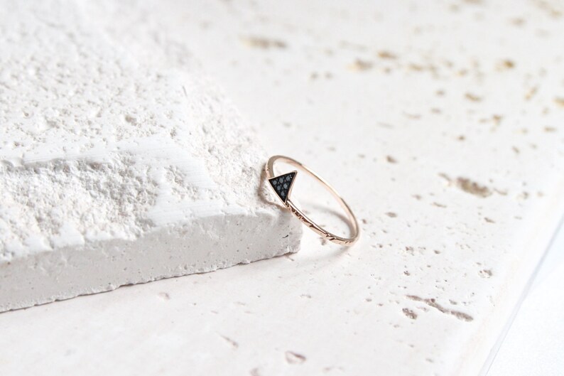 Thin Gold ring,Pavé Triangle Blue diamonds Gold Ring,Rose Gold,14k,Everyday jewelry,Wedding Jewelry,Simple Ring Band,For gift from korea image 4