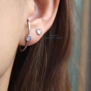 Suspender earrings Moonstone earrings earrings,Silver stud earring.Minimal,Gift for her,Unbalance earrings,Gemstone earrings,Curved earrings