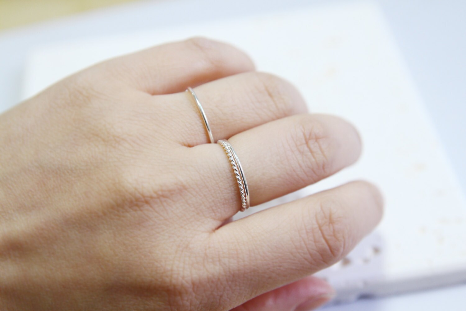 GS Silver Micro Stacking Rings - 10 Piece Set Thin Twisted Band - Valentine Gift