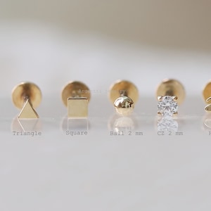Super Tiny 18 gauge Flat Back Labret Internally threaded,Delicate Gold Labret Piercing,Helix Piercing,Cartilage,Tragus Piercing,squid game