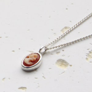 Super tiny authentic shell cameo necklace,Simple Gemstone Necklaces,Handmade Silver Jewelry,Cameo Necklace From Korea,Silver cameo pendant image 4