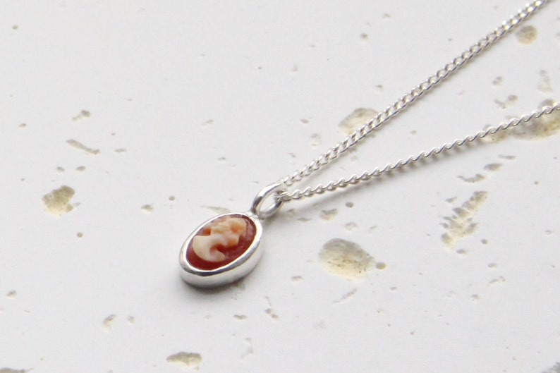 Super tiny authentic shell cameo necklace,Simple Gemstone Necklaces,Handmade Silver Jewelry,Cameo Necklace From Korea,Silver cameo pendant image 4