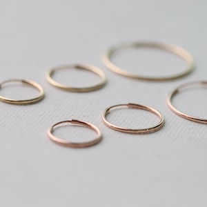 14k Gold Thin Hoop earrings,Solid gold earrings,Helix Hoop,Seamless Hoop,Cartilage hoop