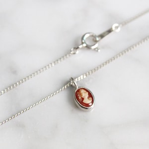 Super tiny authentic shell cameo necklace,Simple Gemstone Necklaces,Handmade Silver Jewelry,Cameo Necklace From Korea,Silver cameo pendant image 3