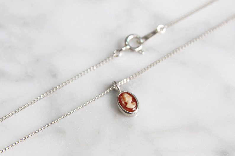 Super tiny authentic shell cameo necklace,Simple Gemstone Necklaces,Handmade Silver Jewelry,Cameo Necklace From Korea,Silver cameo pendant image 3