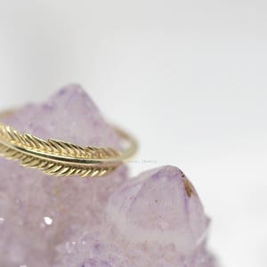 Bohemian feather ring 14 K gold,Stacking,Gold feather ring,Skinny ring in 14 k Gold,Simple Gold Band,Top finger ring,Promise ring,Ethnic