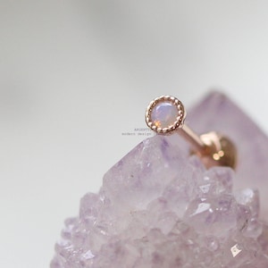Delicate 14K Solid Gold Pink Opal Cubic Zircon Screw Back Earrings,Hypoallergenic Earrings,Tiny Gold Helix Piercing,Gauge,Tragus earring