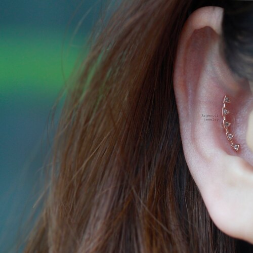 14K Gold Curve Shaped shops Triangle Screw Back Earrings,Outer Conch,For Her,For Mom,Dainty Stud,Tiny earring,Helix Piercing,Jewelry Earrings