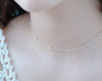 925 Sterling Silver Ball Chain Choker Necklace,Silver Choker Necklace,Delicate Choker,Dainty Silver Necklace