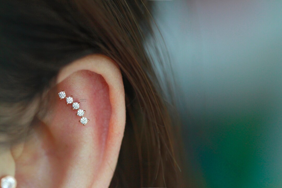 14k Solid Gold Curved Bar Studs Piercing,14k Gold Conch Piercing,curved