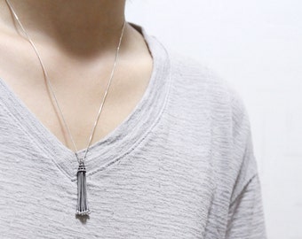 Fringe necklace,Sterling silver long tassel necklace,Tassel long necklace,Customized 925 silver jewelry chain tassel,friendship necklace