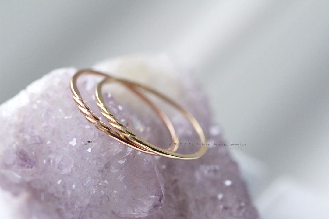 Thin Twisted Ring 14K Gold,stacking,rose Gold Rope Ring,skinny Ring in