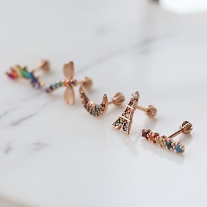 16 gauge solid gold Rainbow Piercing,Helix Piercing,Cartilage,Tragus Piercing