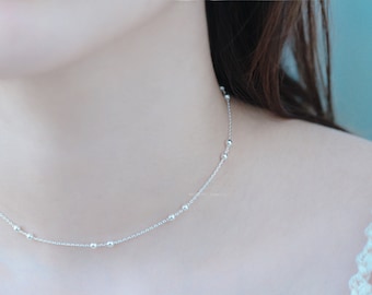 925 Sterling Silver Two Balls Chain Choker Necklace,Silver Choker Necklace,Delicate Choker,Dainty Silver Necklace