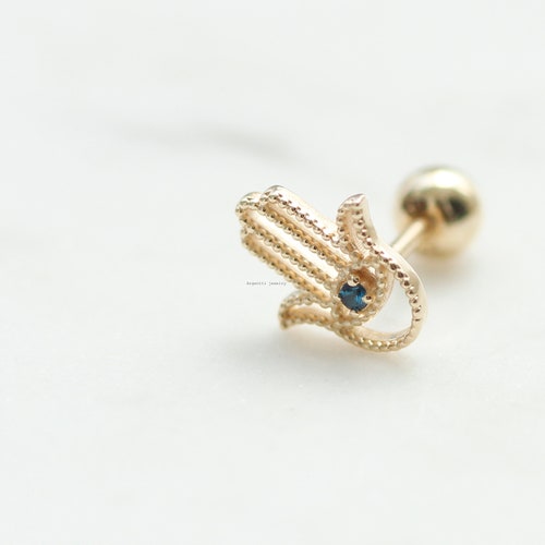 14k delicate hamsa eye screw shops back earring,14k delicate golden earrings,Solid gold 14k cz,Black cz,Evil eye piercing,Evil eye earring