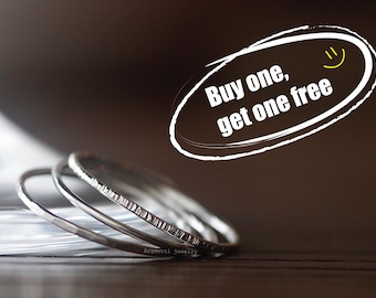 Buy one get one free 925 Sterling Silver Ring,Skinny Hand Hammered Stackable Ring