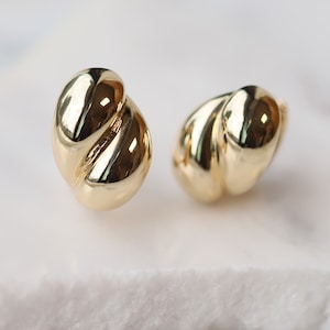 Aros trenzados llamativos de oro macizo real de 14 k, aros, aros grandes, aros pequeños
