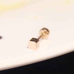 Delicate 14K Solid Gold Babel Twin Disk Screw Back Earrings,For Her,For Mom,Hypoallergenic Earrings,Helix Piercing