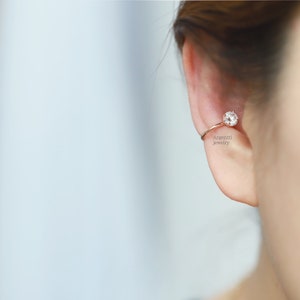 14k Solid Gold Solitaire Wire Ear Cuff,Bubble single earring,Minimalist jewelry,Hypoallergenic Earrings