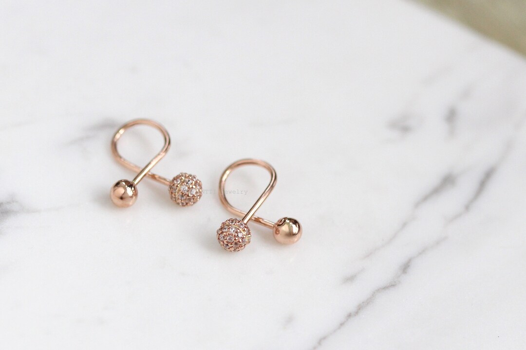 14K Gold 4mm Ball&rose Gold Pave Ball Earrings,screw Back Earrings,for Her,for Mom,dainty Stud ...