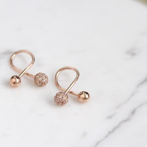 14K Gold 4mm Ball&Rose gold pave ball earrings,Screw Back Earrings,For Her,For Mom,Dainty Stud,Tiny earring,Helix Piercing,Jewelry Earrings